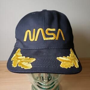 Vintage America NASA Embroidered Snap Back Hat Cap‎ Black Gold Baroque Retro